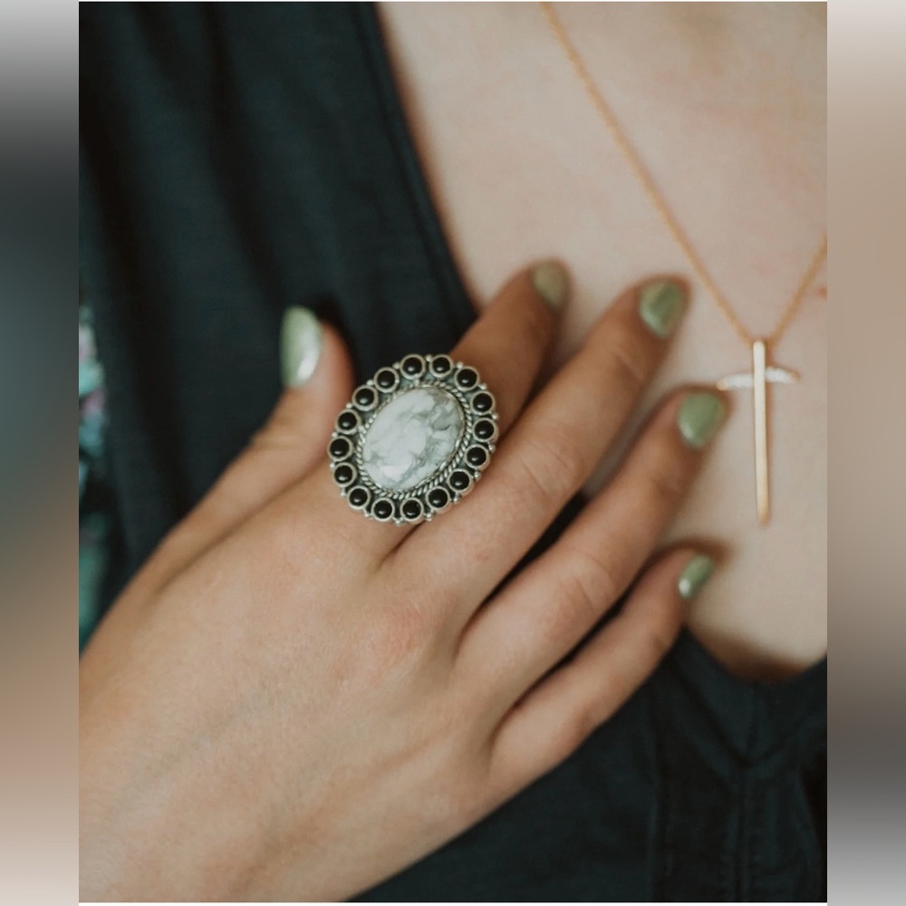 Goldie Lew Kippa Ring Howlite & Black Onyx